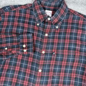 Brooks‎ Brothers 346 Shirt Men's Medium Red Plaid Long Sleeve Button Up Soft